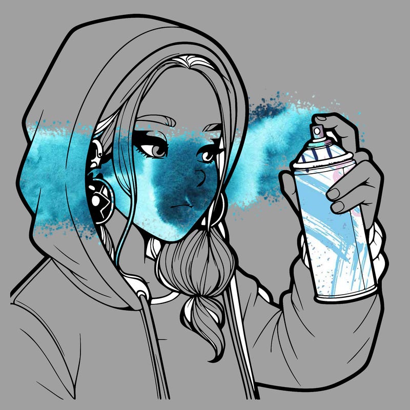 a realistic girl, spray painting