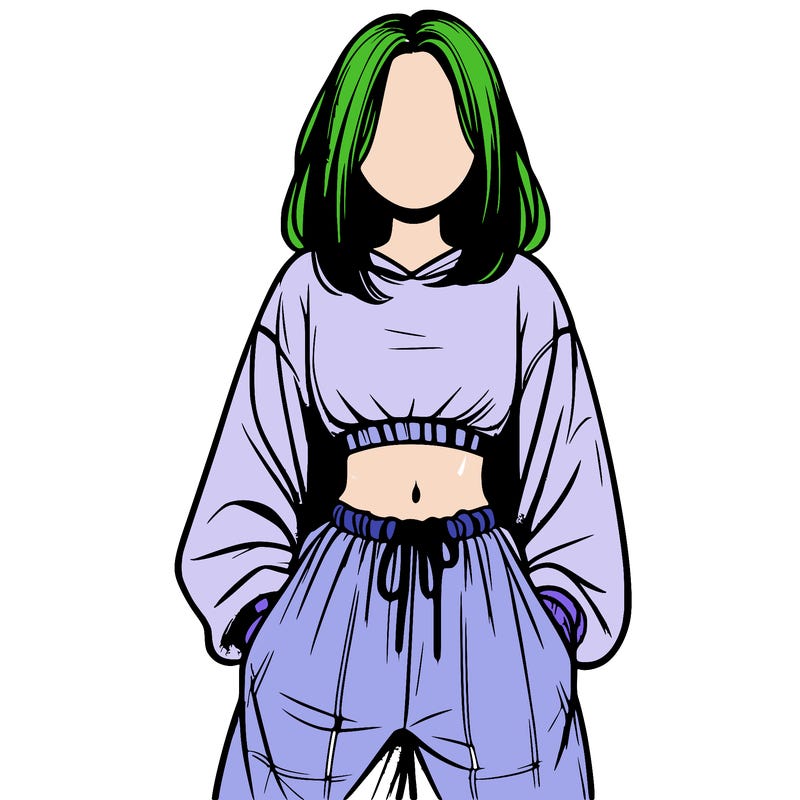 realistic girl faceless with baggy pants and a crop top