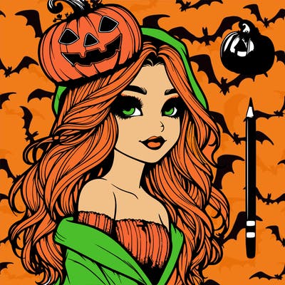 realistic  girl with  a halloween themed look