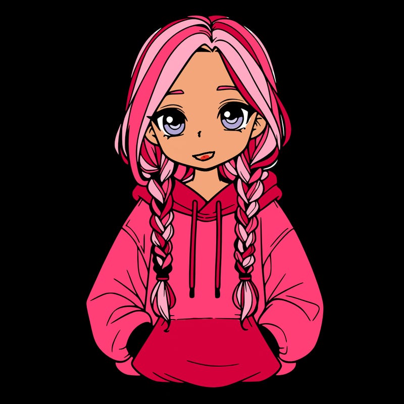 a realistic girl with a oversized hoodie and she has braids
