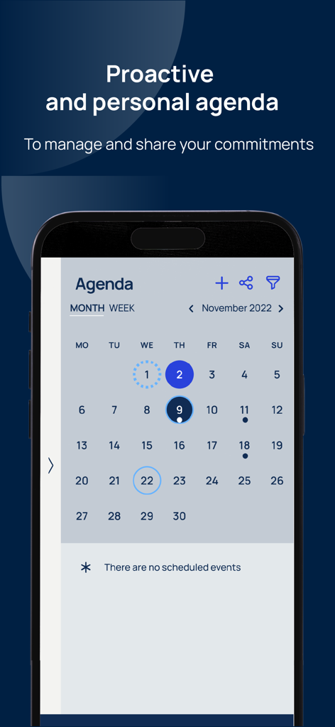 Polimi App - A mobile interface of the Polimi App showing a proactive personal student agenda with a monthly calendar view.