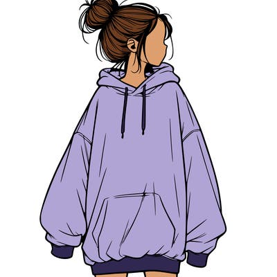 realistic girl with a oversized sweatshirt on and a bun