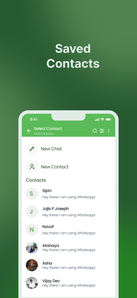 Urban Chat Bot - Interfaz de la aplicación Urban Chat Bot mostrando la lista de contactos guardados para marketing de WhatsApp