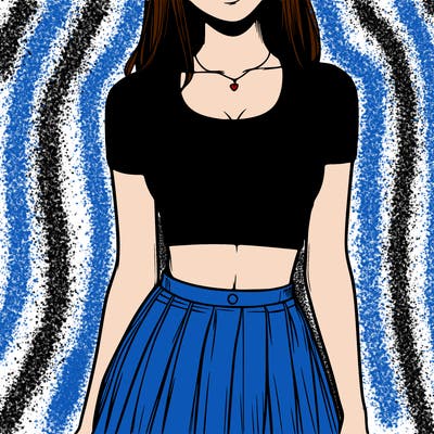 realistic girl wearing crop top and skirt