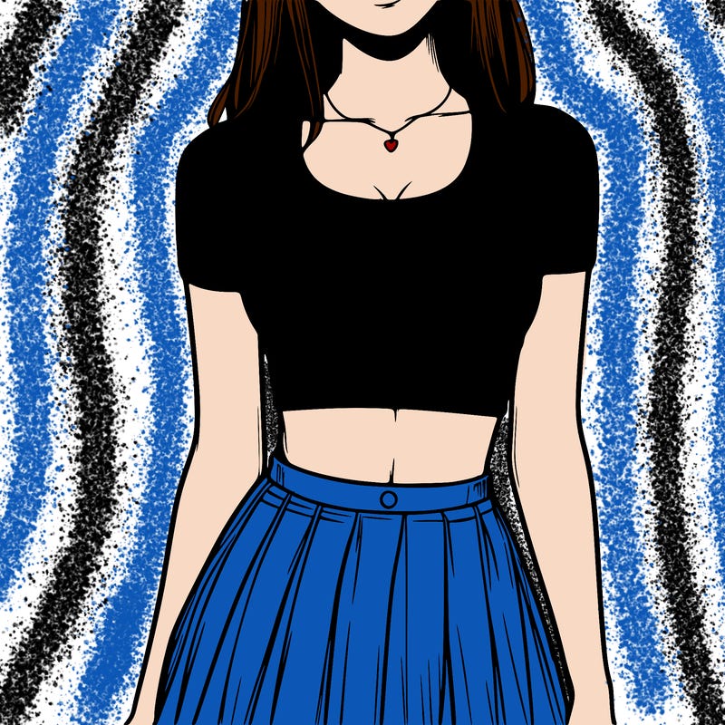 realistic girl wearing crop top and skirt
