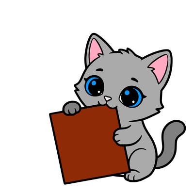 a small cat with a blank sheet of paper in its hand. the cat is sooooooo cute!