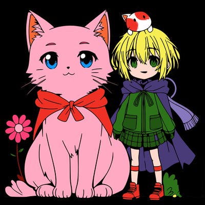 anime cat with anime child