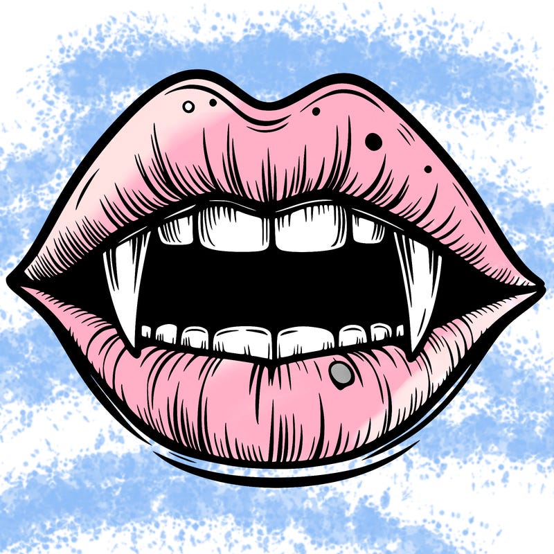lips with vampire teeth