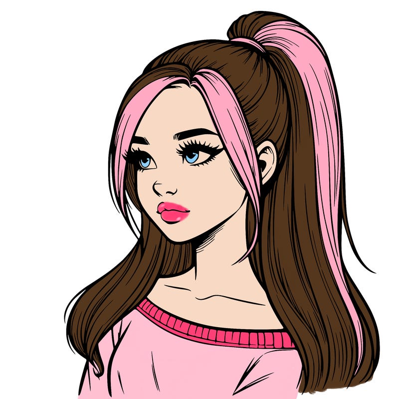 realistic girl with a high ponytail