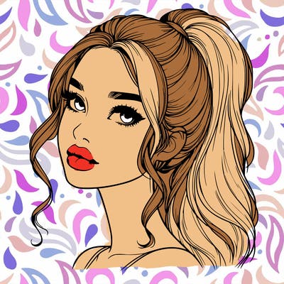 realistic girl with a ponytail on her hair and lips