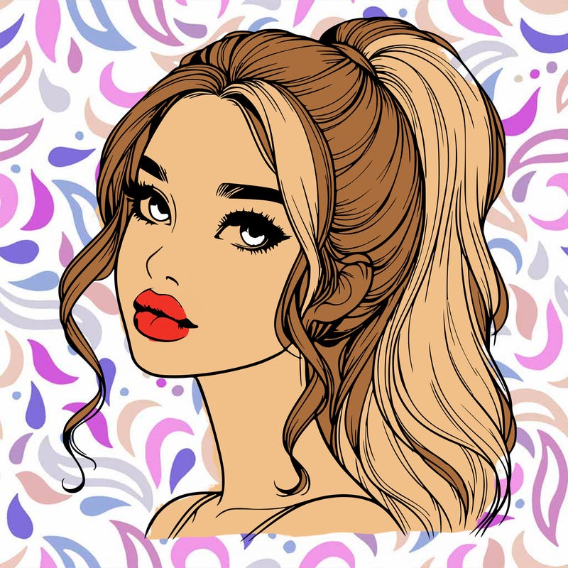 realistic girl with a ponytail on her hair and lips