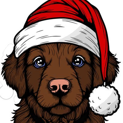 realistic dog with a christmas hat