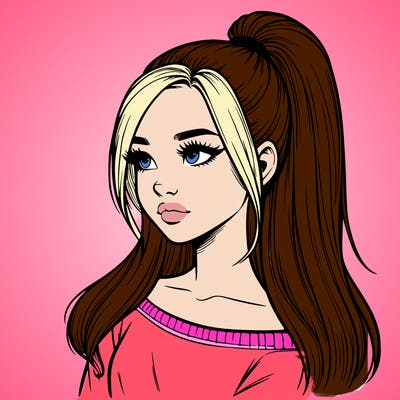 realistic girl with a high ponytail