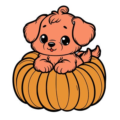 cute little puppy in a pumpkin