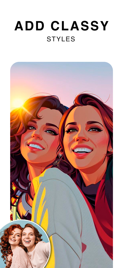 Photo Lab PROHD picture editor - Two women smiling with an artistic illustration style photo effect