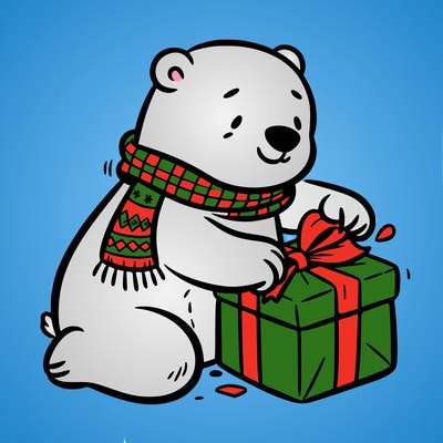 polar bear wrapping a present