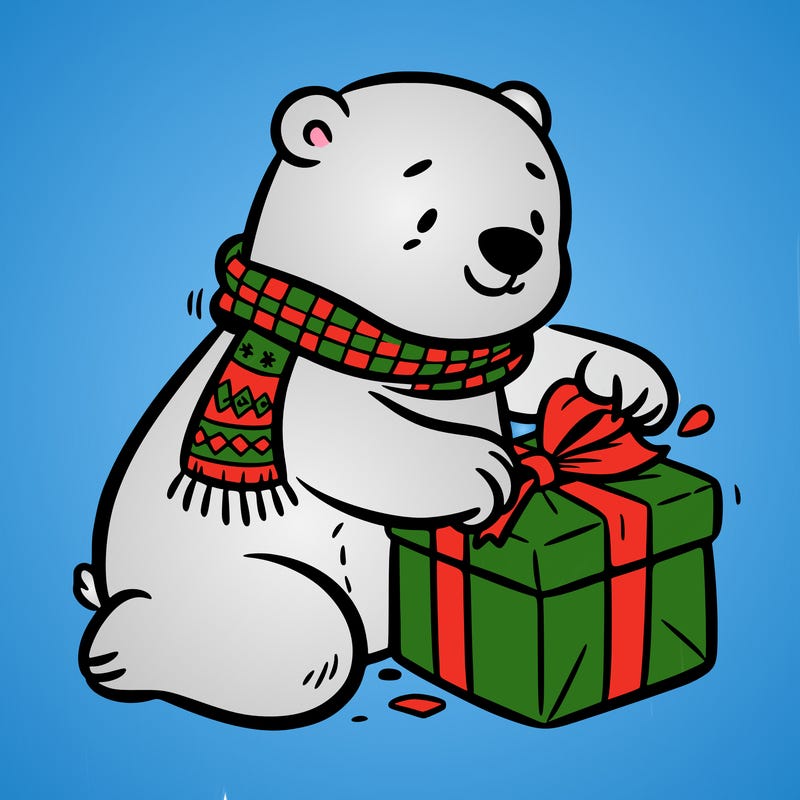 polar bear wrapping a present