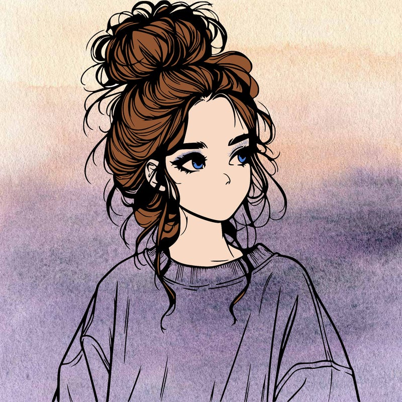 realistic girl with messy bun and oversized clothing