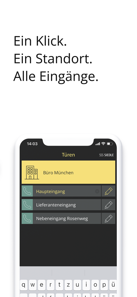 Siedle App - Interfaz de la Siedle App mostrando la gestión de múltiples entradas para una ubicación