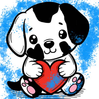 puppy hugging a heart