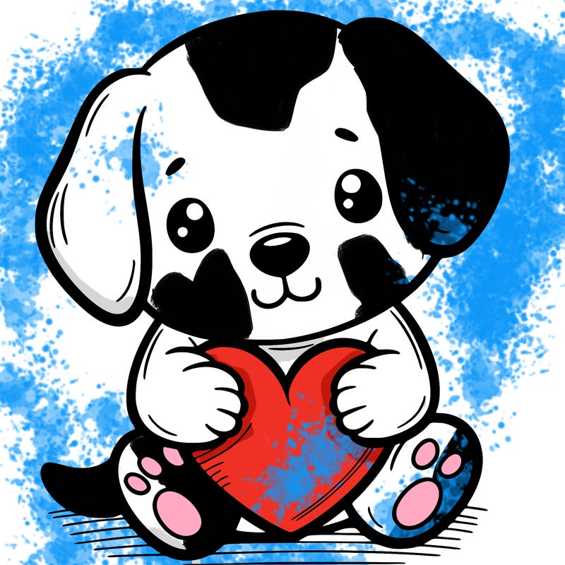puppy hugging a heart