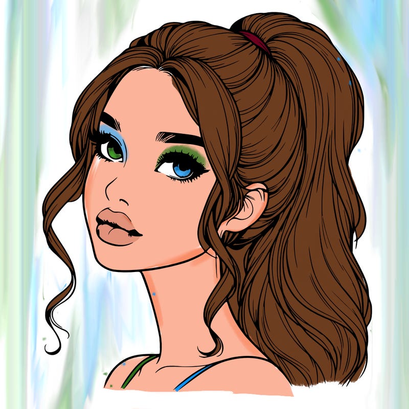 realistic girl with a ponytail on her hair and lips