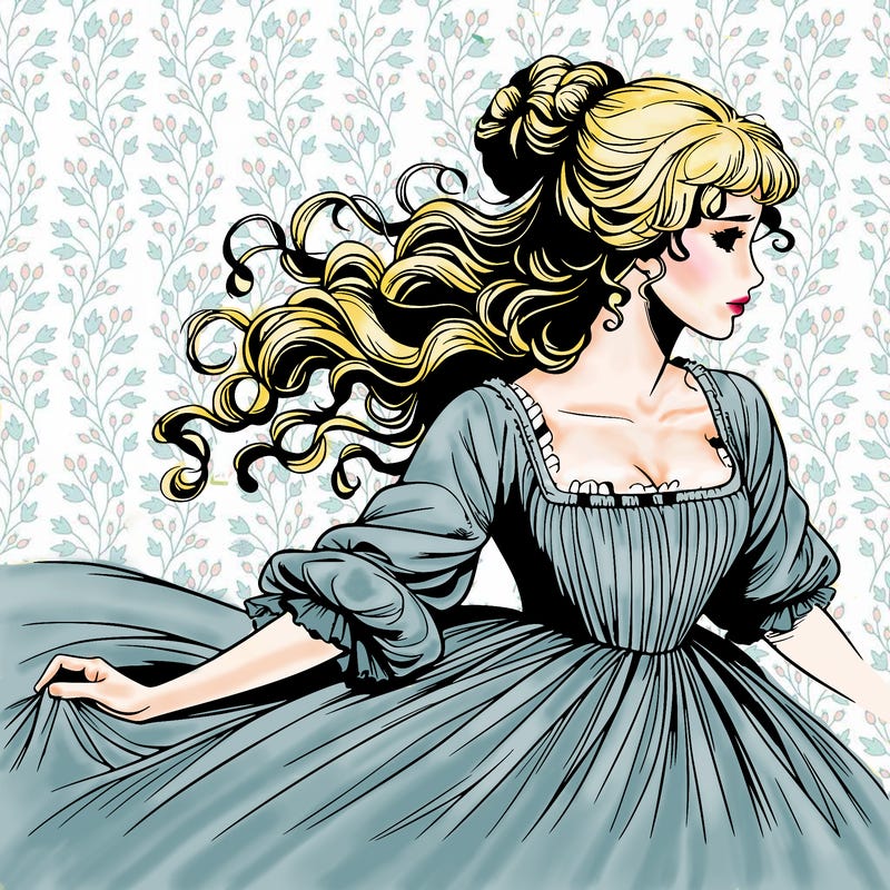 realistic regency girl with dress in the wind