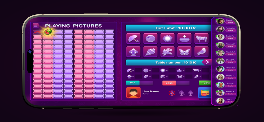 GEBO® Pappu Playing Pictures - Mobile game interface of GEBO showing traditional Indian game charts and cultural icons