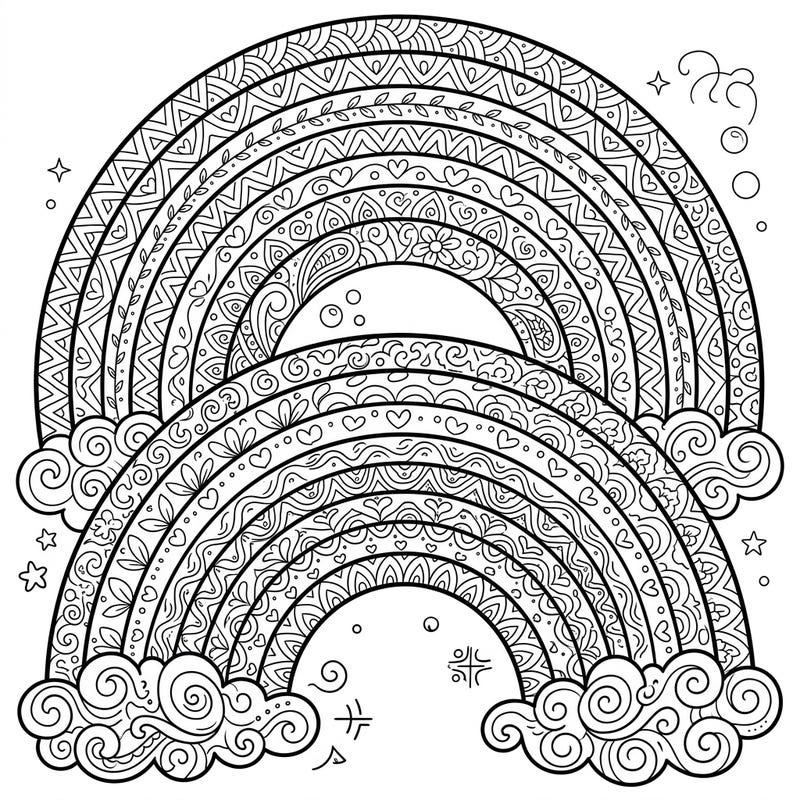 Immerse yourself in the intricate beauty of our Twinned Rainbows Zentangle coloring page. This design offers a unique blend of vibrant imagery and mindful pattern work for a truly relaxing creative experience.