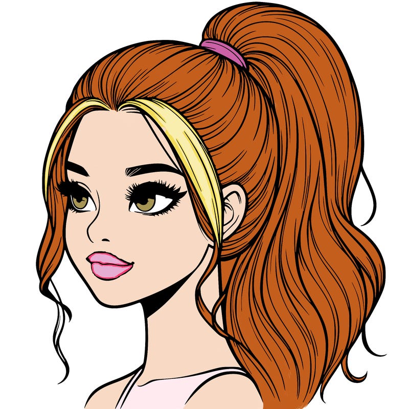 realistic girl with a high ponytail