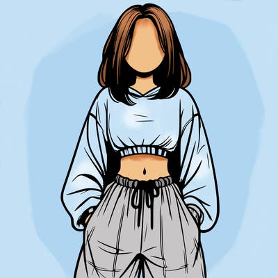 realistic girl faceless with baggy pants and a crop top