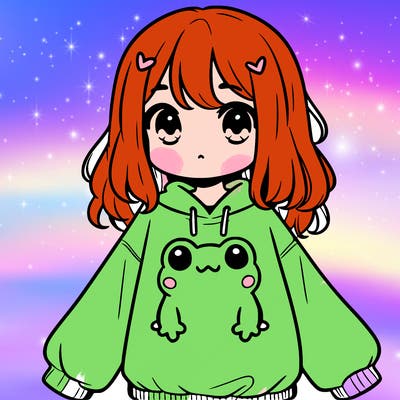 girl wearing frogging sweatshirt