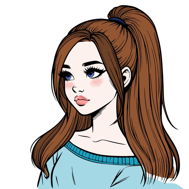 realistic girl with a high ponytail