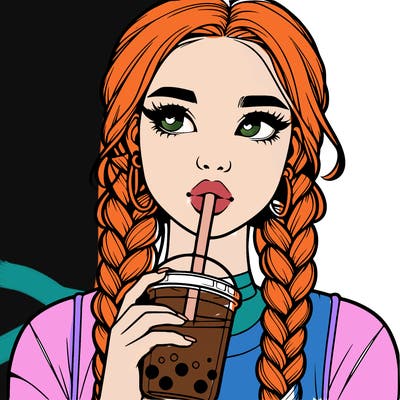 realistic girl with braided hair drinking boba