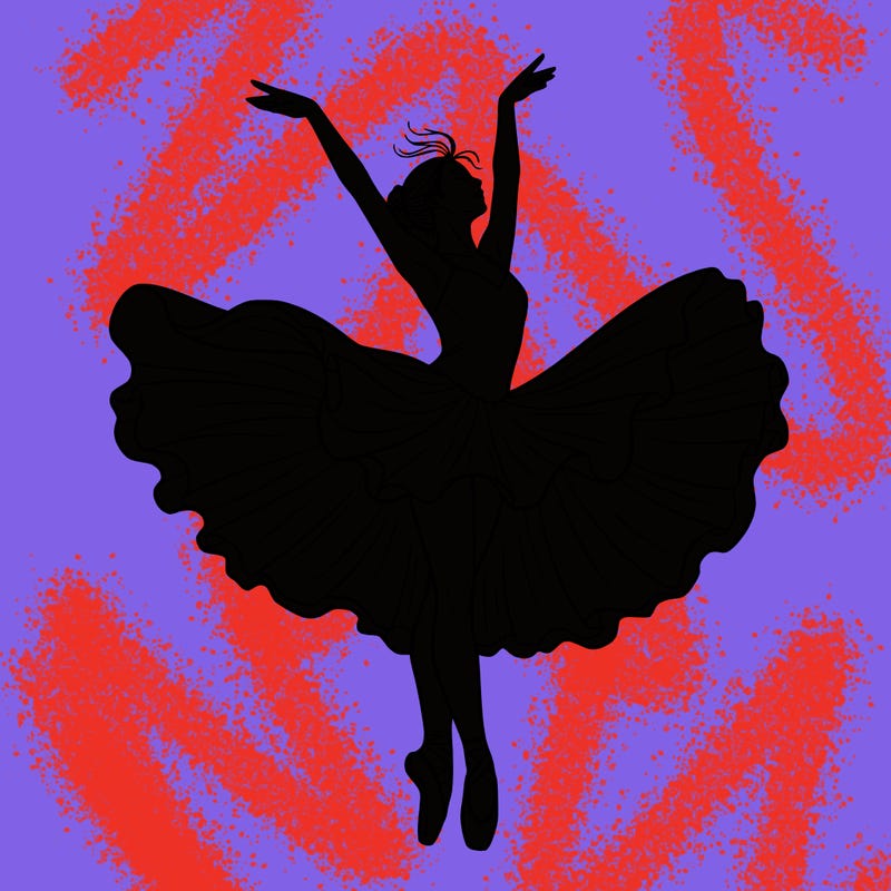 a delicate ballerina with her costume in motion.