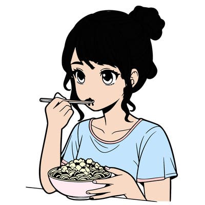 a realistic girl, eating food