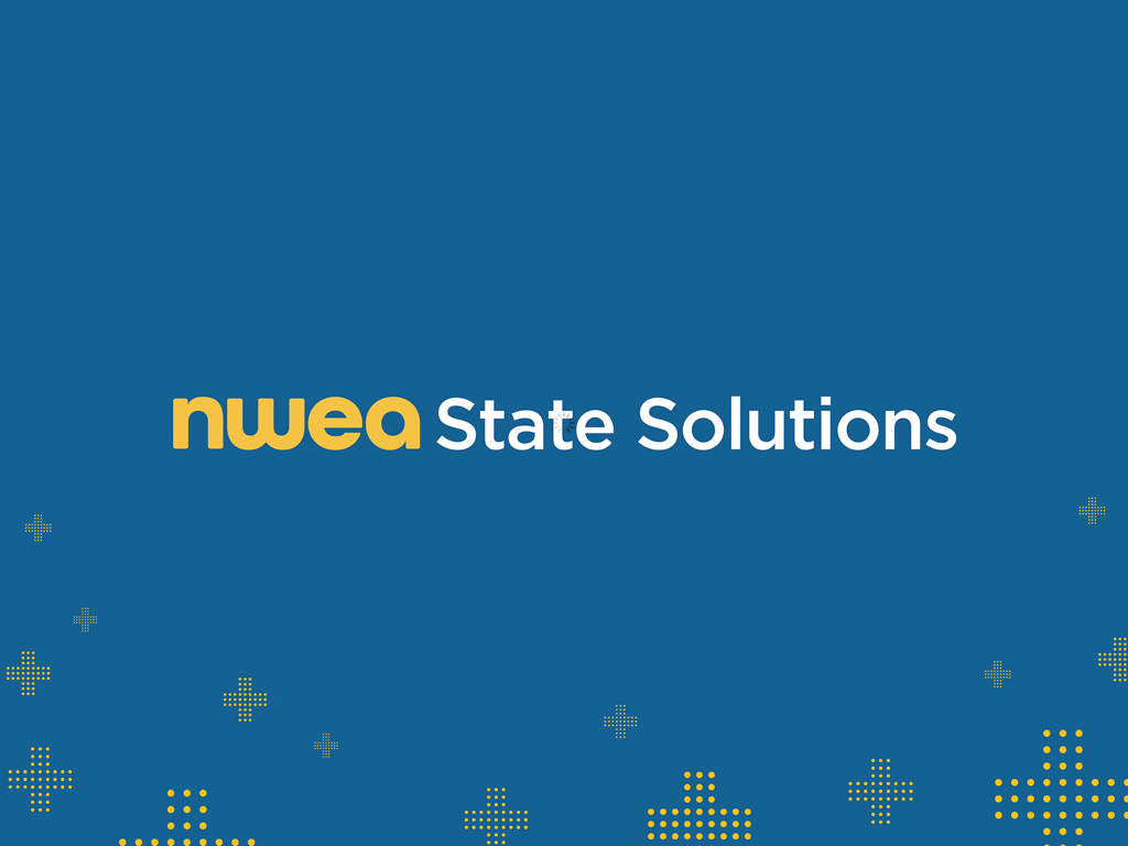 NWEA State Solutions - NWEA State Solutions logo on a blue background with yellow decorative accents