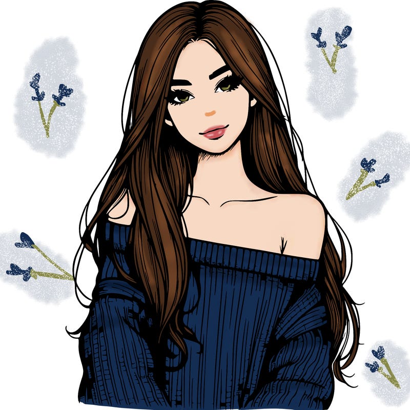 realistic girl with long hair wearing an off the shoulder sweater
