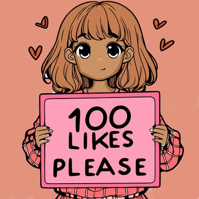 a girl holding a sign saying 100 likes please