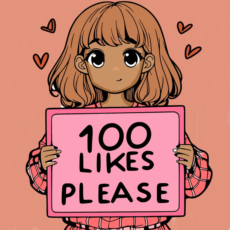 a girl holding a sign saying 100 likes please