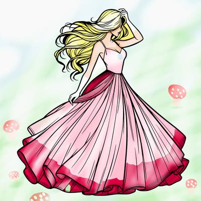 realistic woman with dress flowing in the wind