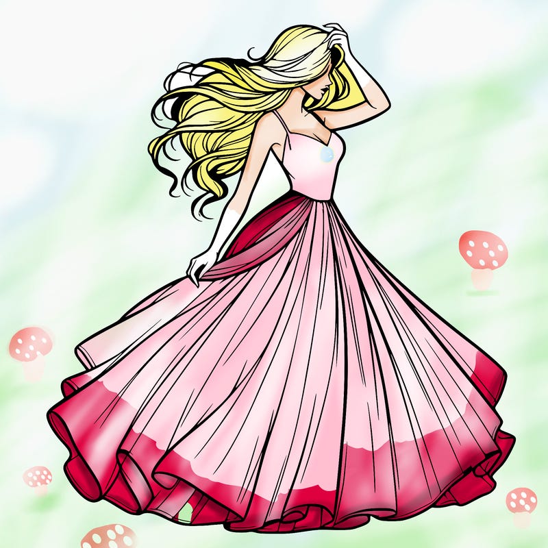 realistic woman with dress flowing in the wind