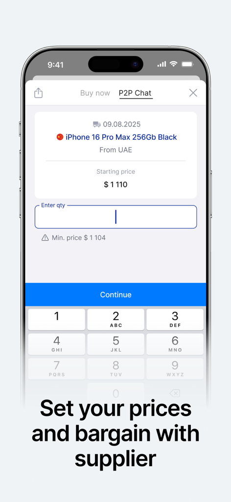 Fimex - Interfaz de la aplicación Fimex para establecer precios y negociar con proveedores de electrónica