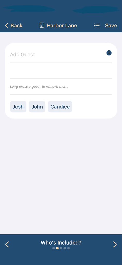 SplitCheck: Scan-Select-Split - Screen in the SplitCheck app for adding and selecting guests to split a restaurant bill