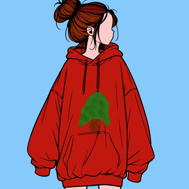 realistic girl with a oversized sweatshirt on and a bun