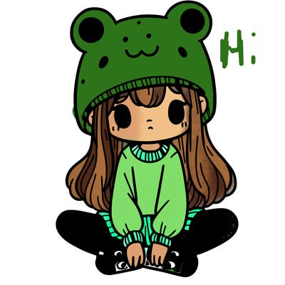 a girl wearing a frog hat and some frog socks