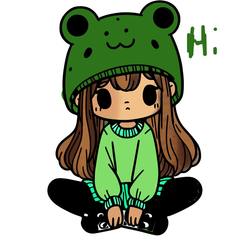 a girl wearing a frog hat and some frog socks
