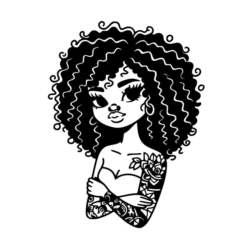 tattoo black girl with curly hair