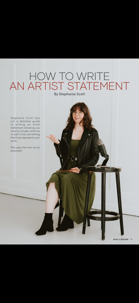 Artículo de revista titulado 'How to Write an Artist Statement' con Stephanie Scott.