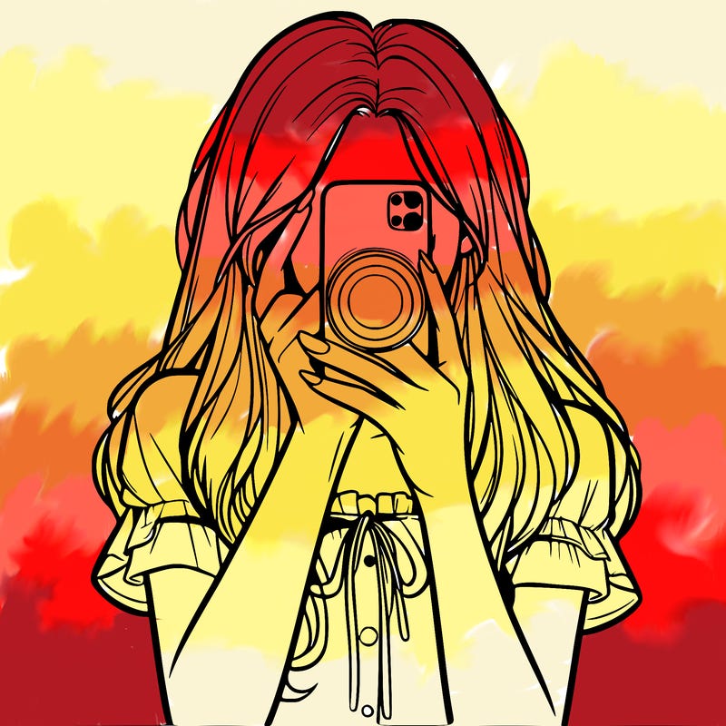 a realistic girl holding her phone taking pictures